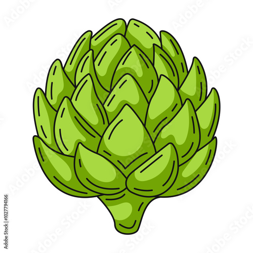 Artichoke, colorful linear icon. Farm seasonal vegetable, vector outline green veggies, color illustration. Healthy nutrition, organic food, natural product. Symbol for sticker, logo, print
