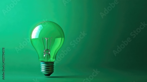 Artistic lightbulb on a deep green background, clear space for adding your own text