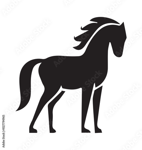 Black Horse Silhouette Running in Gallop Illustration