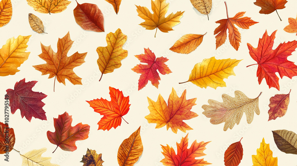 Obraz premium Autumn Leaves Pattern Fall Foliage Seasonal Colors Thanksgiving Decoration Nature Back
