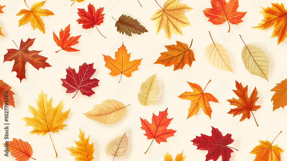 Fototapeta premium Autumn Leaves Pattern Fall Foliage Design Seasonal Background