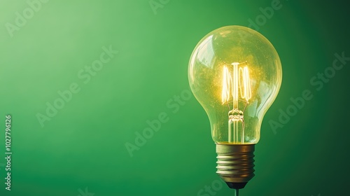 Close-up of a lightbulb with a vibrant green backdrop, ample space for text overlay