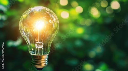 Close-up of a lightbulb with a vibrant green backdrop, ample space for text overlay