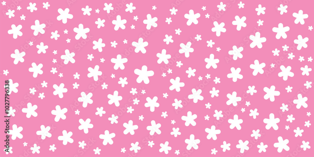 Seamless Floral Pattern with Pink Blossom Petals on White Background, Delicate Flower Petals Vector Design for Fabric, Wallpaper, and Stationery Seamless Floral Pattern with Pink Blossom Petals on White Background, Delicate Flower Petals Vector Design for Fabric, Wallpaper, and Stationery