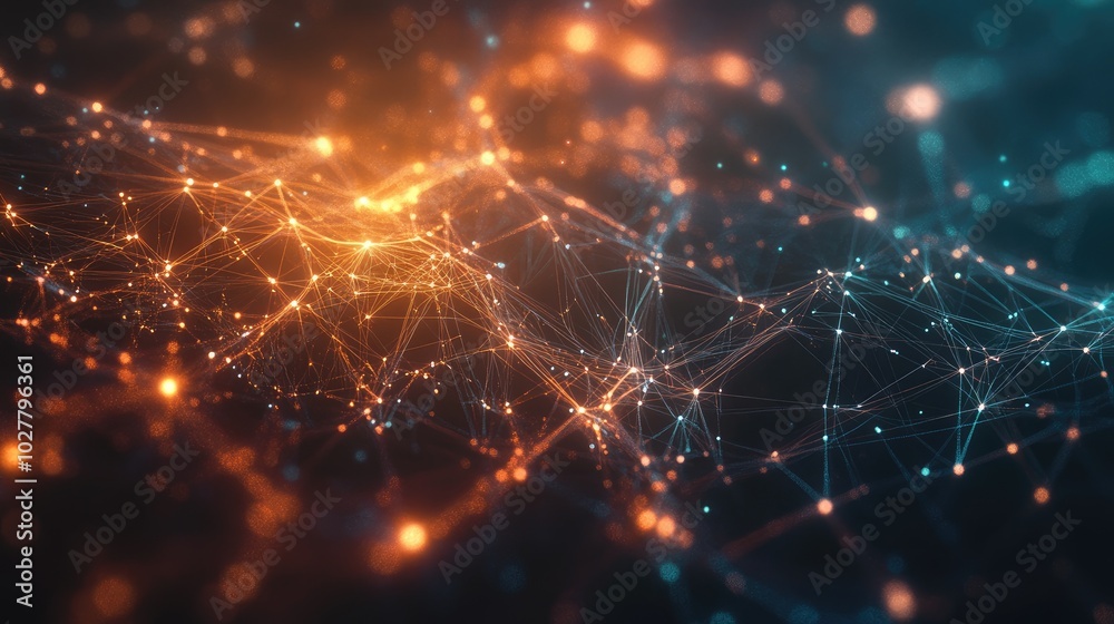 Obraz premium Complex abstract technology network with dynamic, glowing lines and nodes