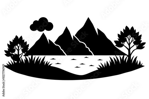 Nature Landscape Silhouette | vector silhouette illustration on white background