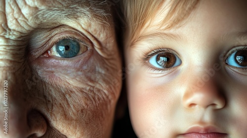 Elderly and child’s face side by side