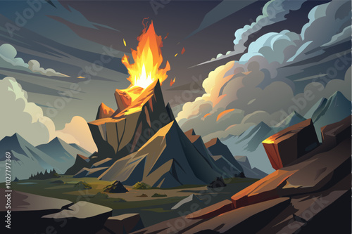 A sense of peace and serenity surrounding a small fire in a remote mountain location