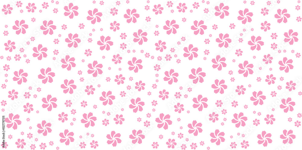 Seamless Floral Pattern with Pink Blossom Petals on White Background, Delicate Flower Petals Vector Design for Fabric, Wallpaper, and Stationery Seamless Floral Pattern with Pink Blossom Petals on White Background, Delicate Flower Petals Vector Design for Fabric, Wallpaper, and Stationery