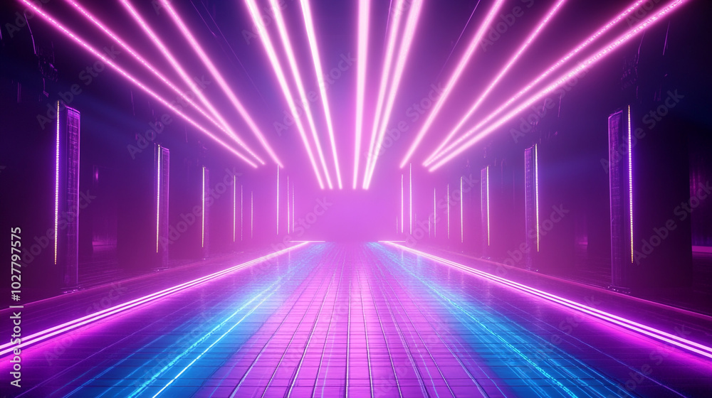 Futuristic Neon Corridor with Purple and Blue Lights Futuristic Neon Corridor with Purple and Blue Lights