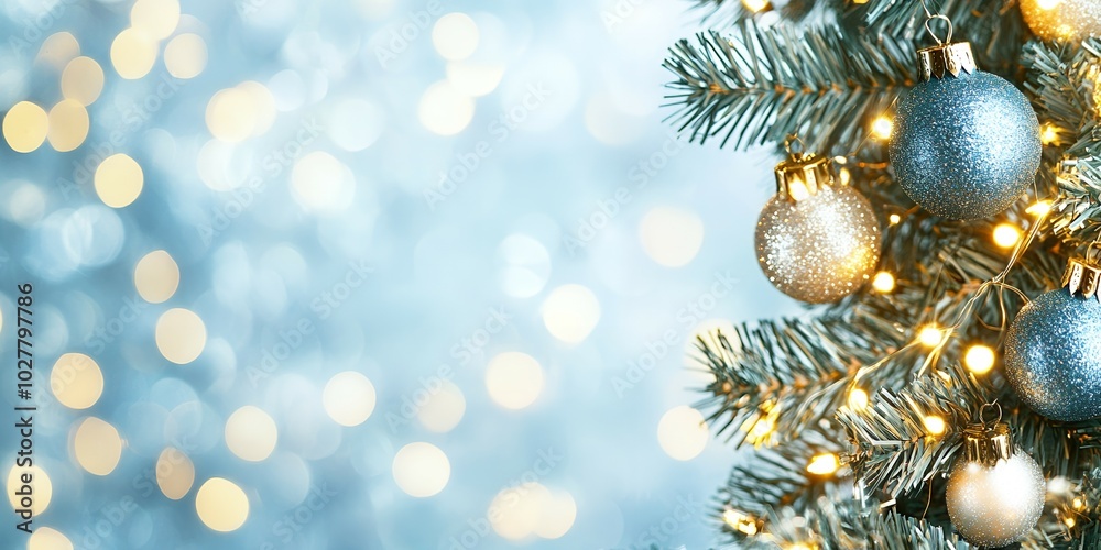 Close-up of a decorated Christmas tree with lights and ornaments. Close-up of a decorated Christmas tree with lights and ornaments.