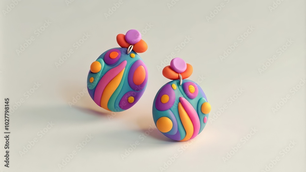 Abstract Colorful Clay Earrings with Geometric Patterns Abstract Colorful Clay Earrings with Geometric Patterns