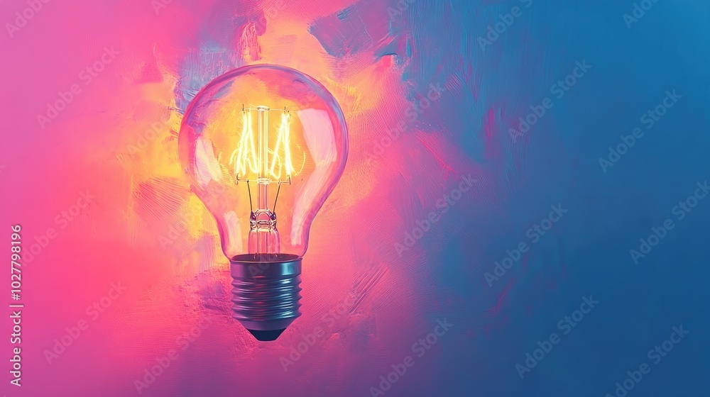 Creative lightbulb with dynamic colors and shapes, large blank area for text Creative lightbulb with dynamic colors and shapes, large blank area for text