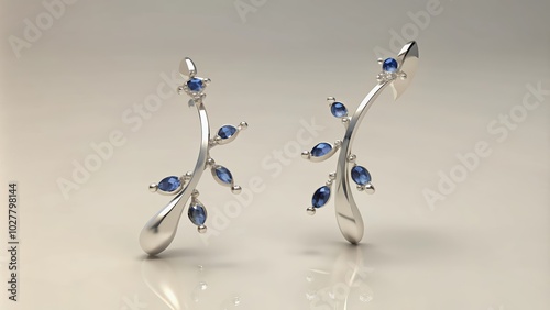 Pair of Silver Earrings with Blue Gemstones and Branch Design