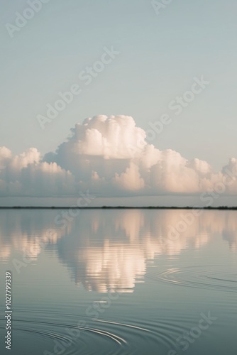 Serene Reflection of Clouds on Calm Water Surface. photo