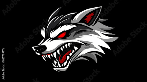 Wallpaper Mural Aggressive Wolf Mascot Logo Design with Red Eyes and Fangs Torontodigital.ca