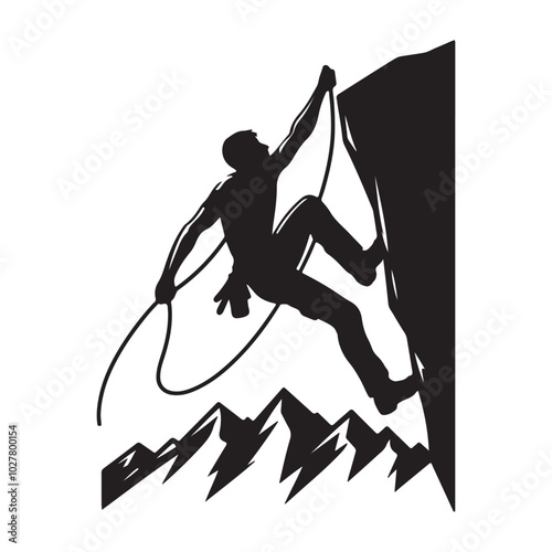 A climbing figure silhouette vector art illustration design black color white background