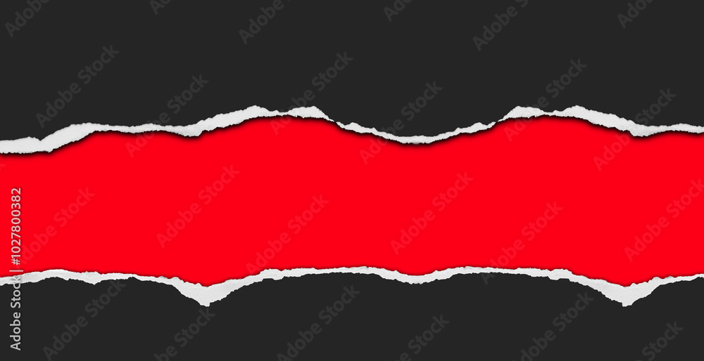Ripped black paper on red background Ripped black paper on red background