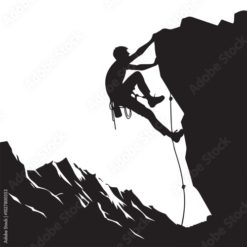 A climbing figure silhouette vector art illustration design black color white background
