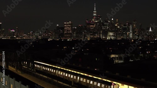 Aerial view of New York City at night