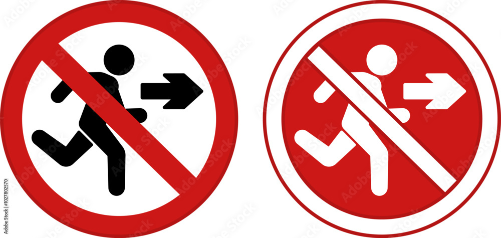 Red Signs No Exit. Vector icon. Prohibitory Evacuation Sign. No Emergency Exit. The sign is placed in a prominent place near the Attic or Basement Red Signs No Exit. Vector icon. Prohibitory Evacuation Sign. No Emergency Exit. The sign is placed in a prominent place near the Attic or Basement