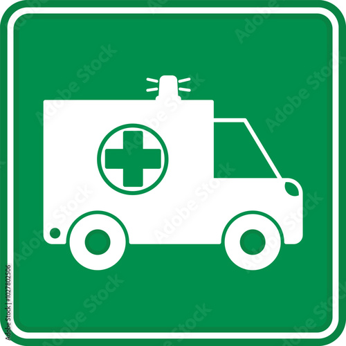 Green Sign Ambulance Pick up Point. Vector Icon. Ambulance Parking Sign. First Aid. Rescue Service