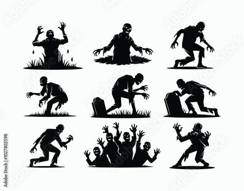 A Collection of Haunting Zombie Shapes Silhouette Vector