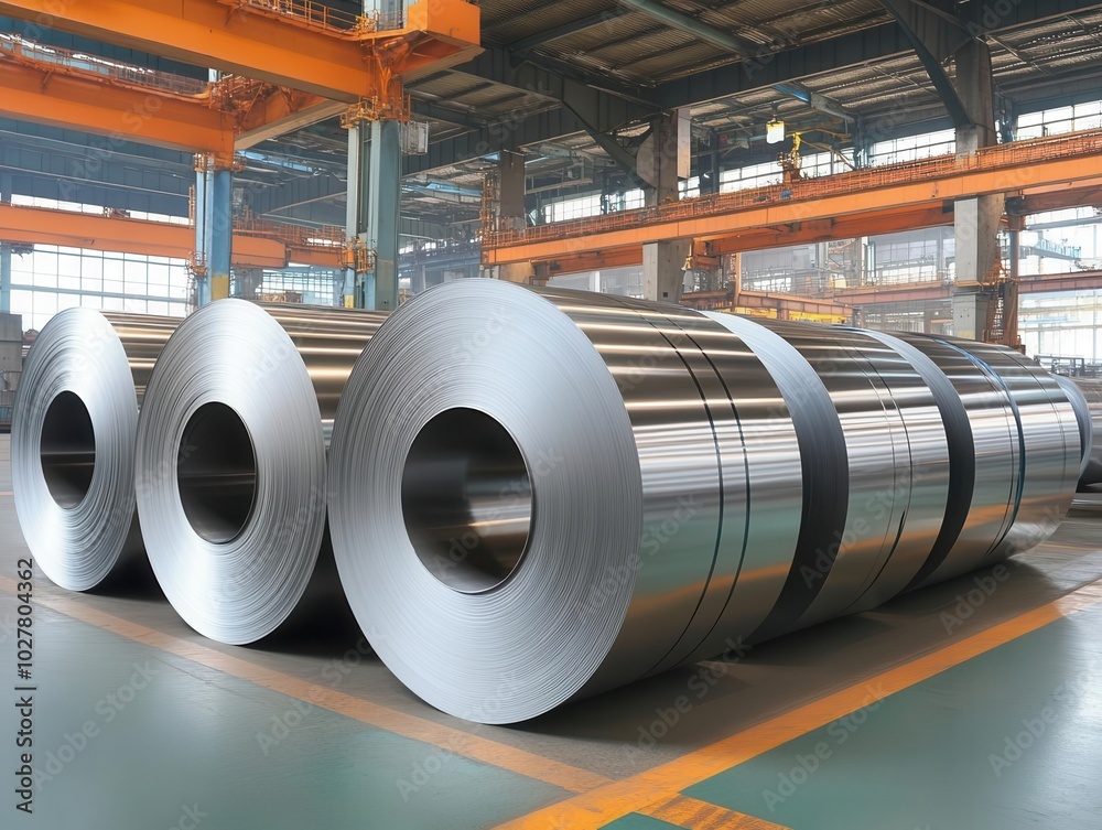 cold rolled steel coils and stainless steel sheets neatly arranged in a spacious warehouse, highlighting the industrial strength and efficiency of the steel manufacturing process cold rolled steel coils and stainless steel sheets neatly arranged in a spacious warehouse, highlighting the industrial strength and efficiency of the steel manufacturing process