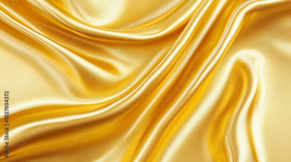 Glossy gold silk draped in flowing folds, exuding richness and elegance, perfect for luxury backgrounds, fashion, or interior design concepts Glossy gold silk draped in flowing folds, exuding richness and elegance, perfect for luxury backgrounds, fashion, or interior design concepts