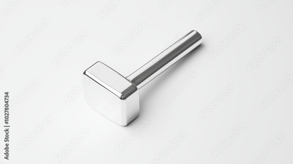 High-polish hammer with a reflective surface, isolated on white, representing industrial design and modern craftsmanship tools