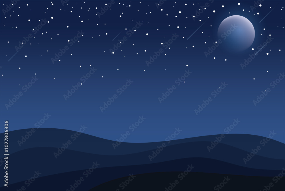 Night desert with beautiful starry sky and moon background. Night desert with beautiful starry sky and moon background.
