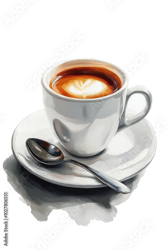 A warm cup of espresso with artistic crema on display in a cozy cafe setting
