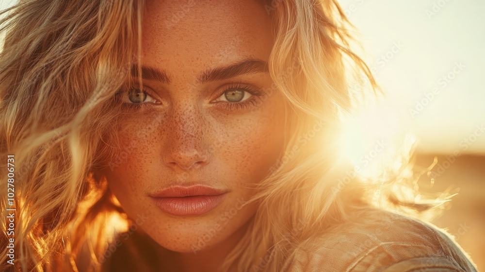 A close-up portrait captures a freckled woman bathed in warm sunlight, showcasing natural beauty, confidence, and the essence of authentic human emotion. A close-up portrait captures a freckled woman bathed in warm sunlight, showcasing natural beauty, confidence, and the essence of authentic human emotion.