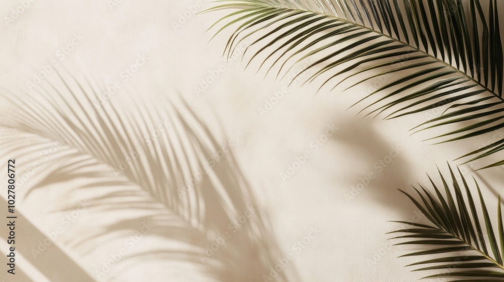 Obraz premium Palm Leaf Shadows Cast on a Light Beige Wall