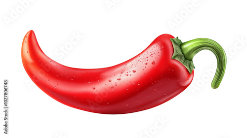 A glossy red chili pepper against a white background highlights its curves