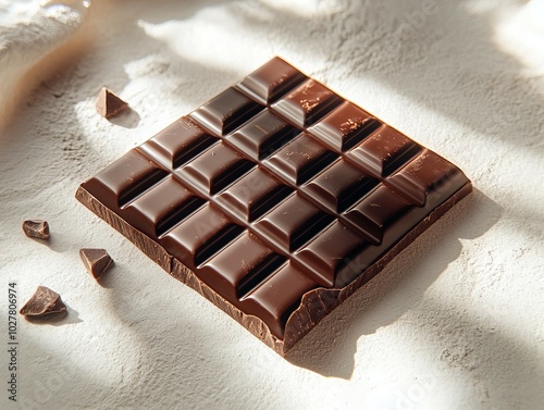 Delicious chocolate bar with rich texture and glossy surface on solid background perfect for branding new beautiful stock image illustration AI