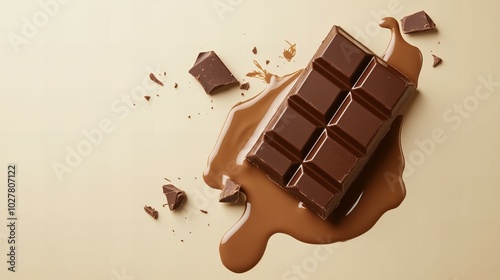 Delicious chocolate bar with rich texture and glossy surface on solid background perfect for branding new beautiful stock image illustration AI