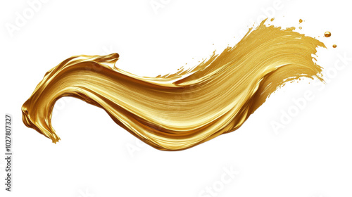 Golden paint stroke on white background, showcasing texture and shine in arti...