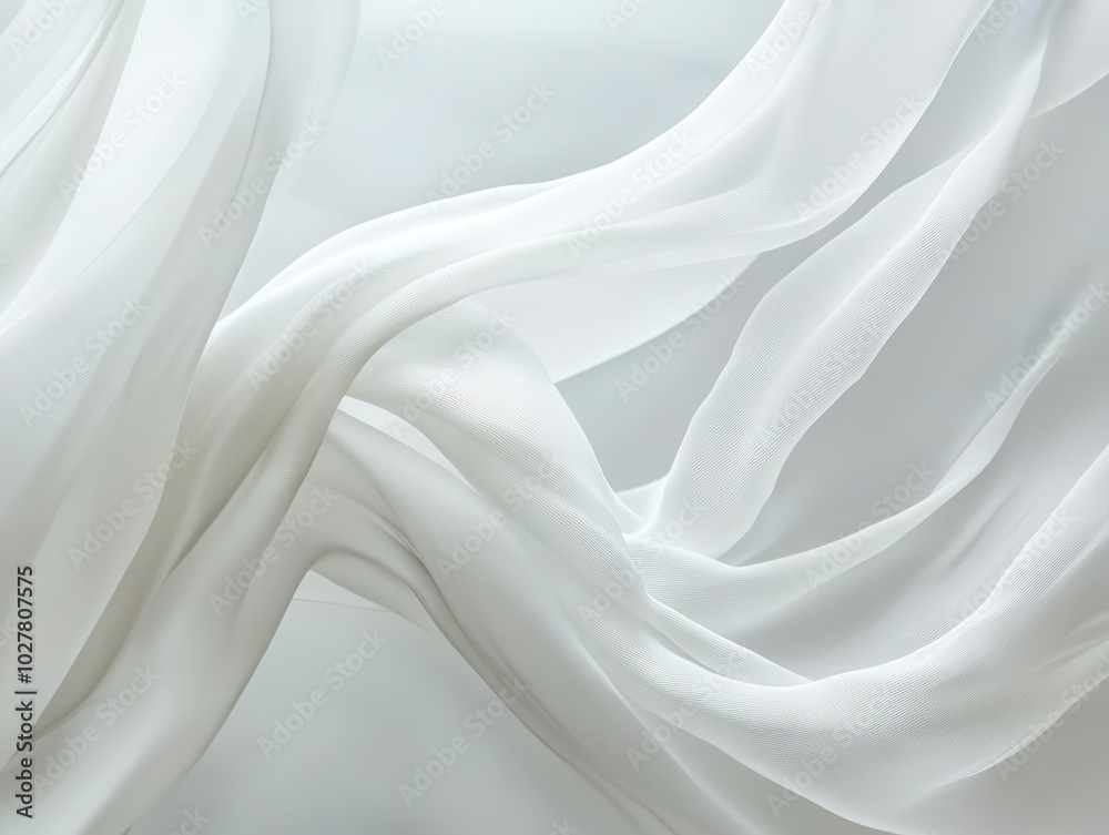 Obraz premium flowing white fabric cloth gracefully waving in the air, set against a neutral background, creating an abstract and soft visual effect that evokes elegance and fluidity
