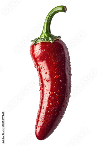 Bright red chili pepper resting on a textured surface, showcasing its vivid c...