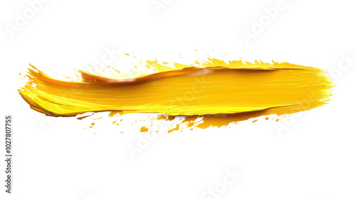 Bright yellow paint stroke on a clean white background showcasing artistic cr...