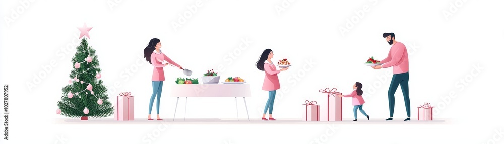 Family Preparing Christmas Feast with Joyful Spirit Family Preparing Christmas Feast with Joyful Spirit