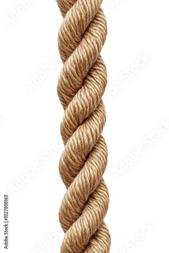 Twisted natural fiber rope displayed against a plain white background for cra...