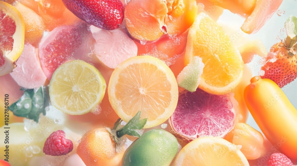A Colorful Mix of Fresh Fruit Slices and Berries A Colorful Mix of Fresh Fruit Slices and Berries