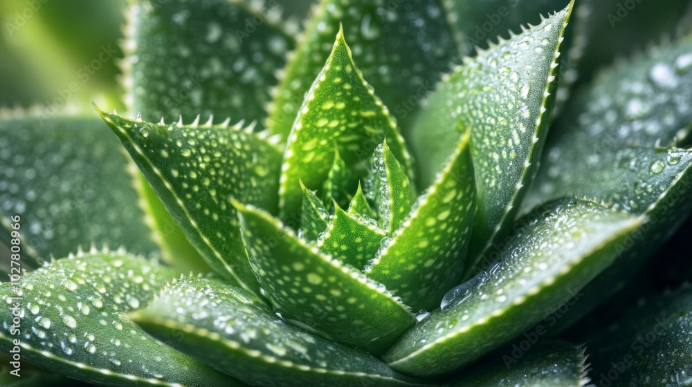 Close-up of a Dew-Covered Aloe Vera Plant Close-up of a Dew-Covered Aloe Vera Plant