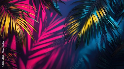 Palm Leaf Shadows on a Vibrant Blue and Pink Background