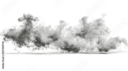 Ethereal gray smoke wisps swirling quietly across a white background