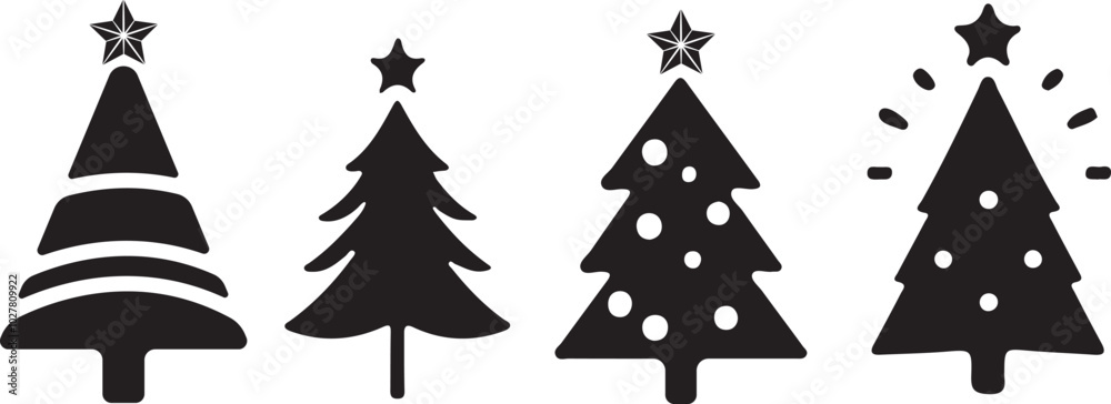 christmas tree icon, silhouettes of christmas trees with stars christmas tree icon, silhouettes of christmas trees with stars