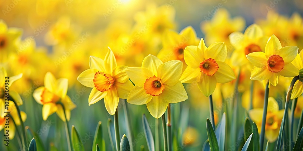 European Spring flowering Yellow Daffodil covered with snow European Spring flowering Yellow Daffodil covered with snow