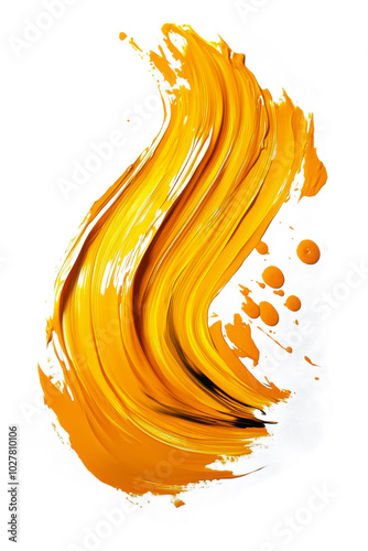 Bright yellow paint stroke on a white canvas creating a vivid, artistic expre...